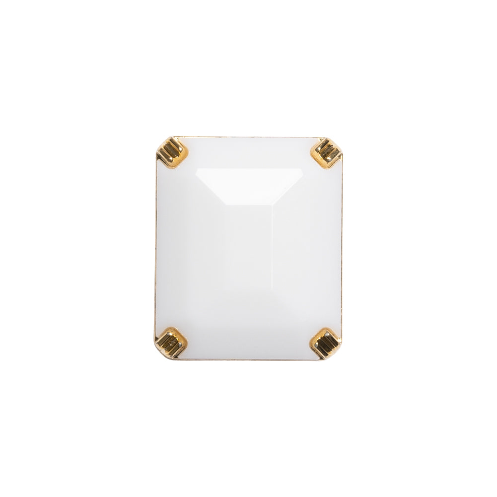 Rectangular Plastic Shank Back Button - White and Metallic Gold Faceted - 30L/19mm - Joann Fabrics