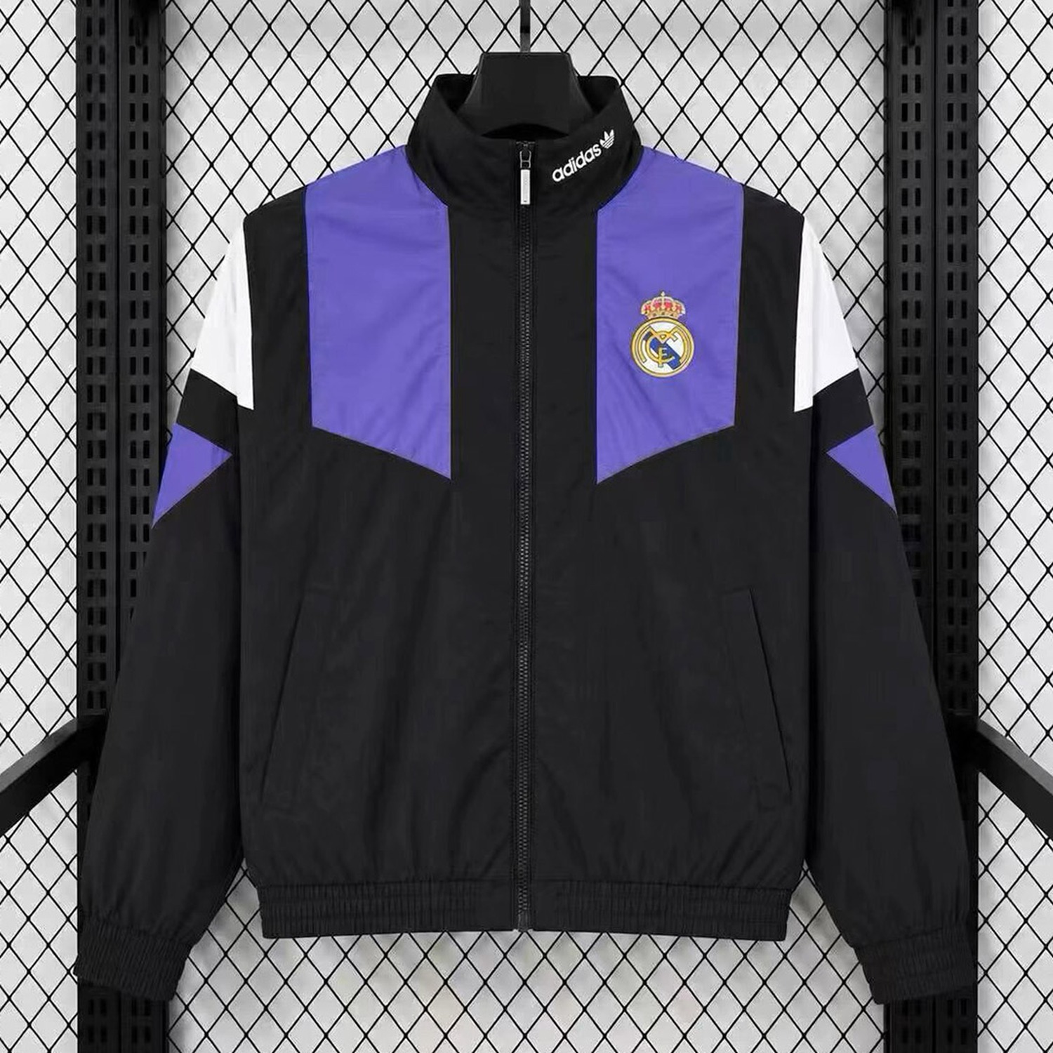 Real Madrid EQT Tracksuit 26-27 Windbreaker Jacket - Black With Purple - UnitedFutballJersey