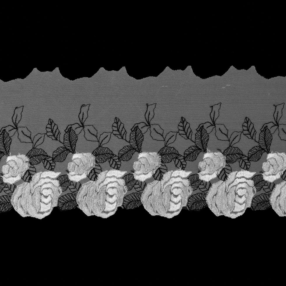 Black and White Floral Emboidery on Mesh - 5