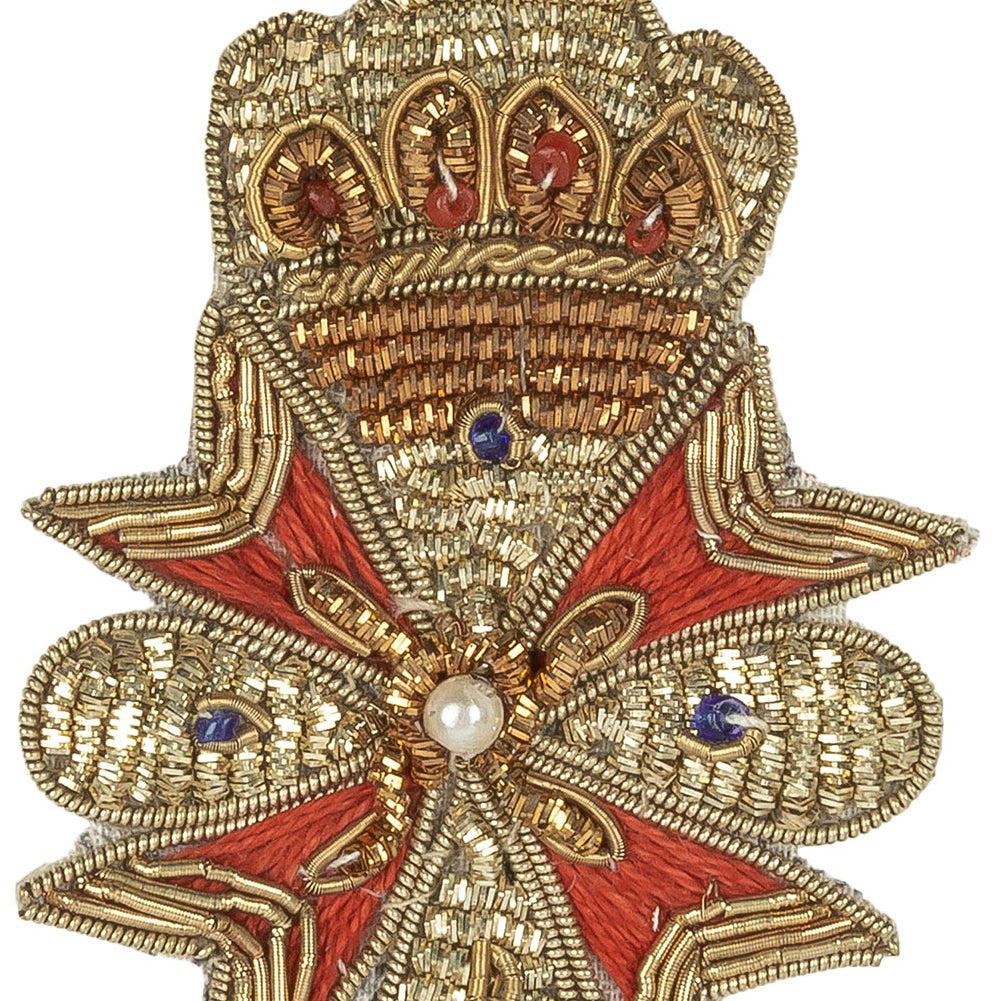 Vintage Gold, Red and Blue Coat of Arms Bullion Embroidered and Beaded Applique - 3