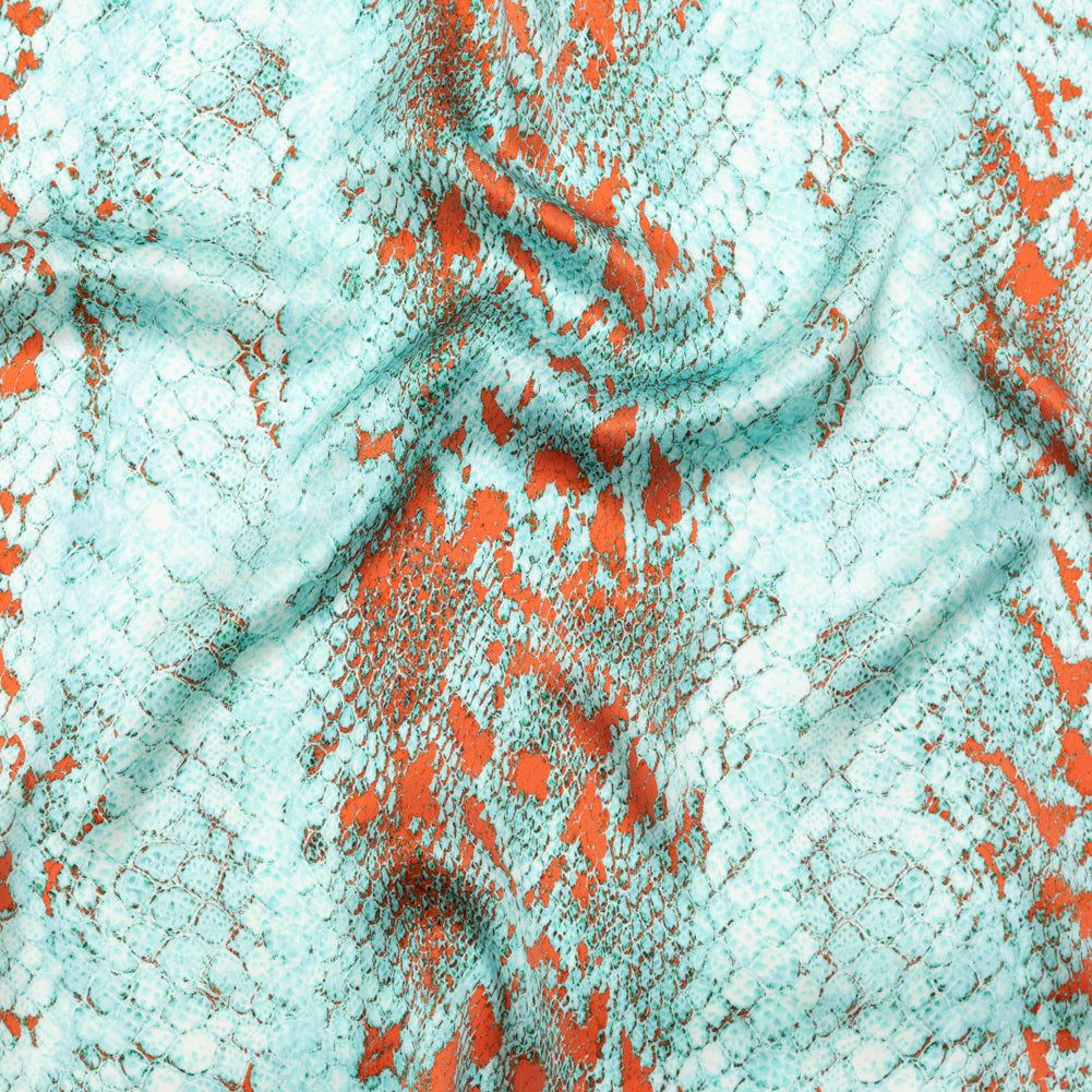 Mood Exclusive Italian Aqua and Chili Python Printed Silk Charmeuse - Joann Fabrics