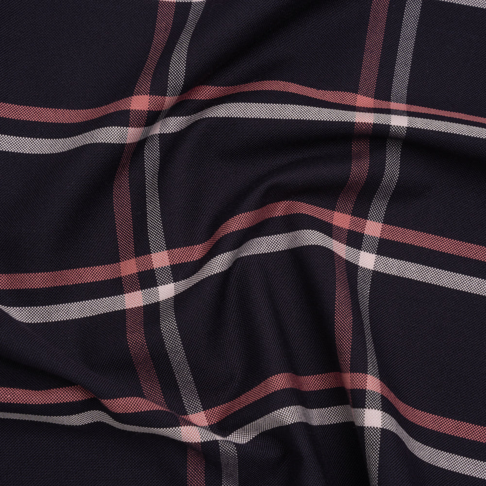 Cotton Oxford Shirting - Dark Navy, Rose Pink and White Windowpane Plaid - Deadstock - Joann Fabrics