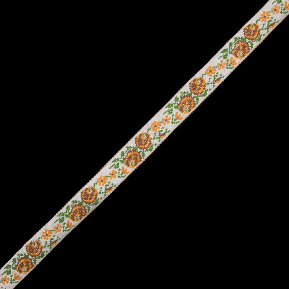 Yellow, Beige and Green Floral German Jacquard Ribbon - 0.75