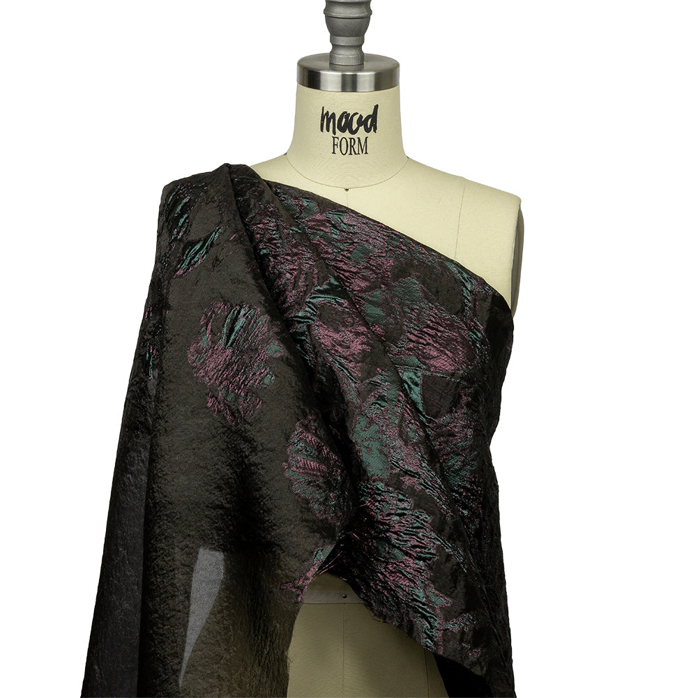 Metallic Vitality, Evergreen and Gunpowder Flashy Flowers Luxury Burnout Brocade - Joann Fabrics