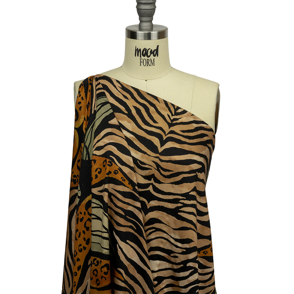 Rayon Challis - Beige and Black Wings and Tiger Stripes - Wild Wonders Print - Mood Exclusive Rockland Collection - Joann Fabrics