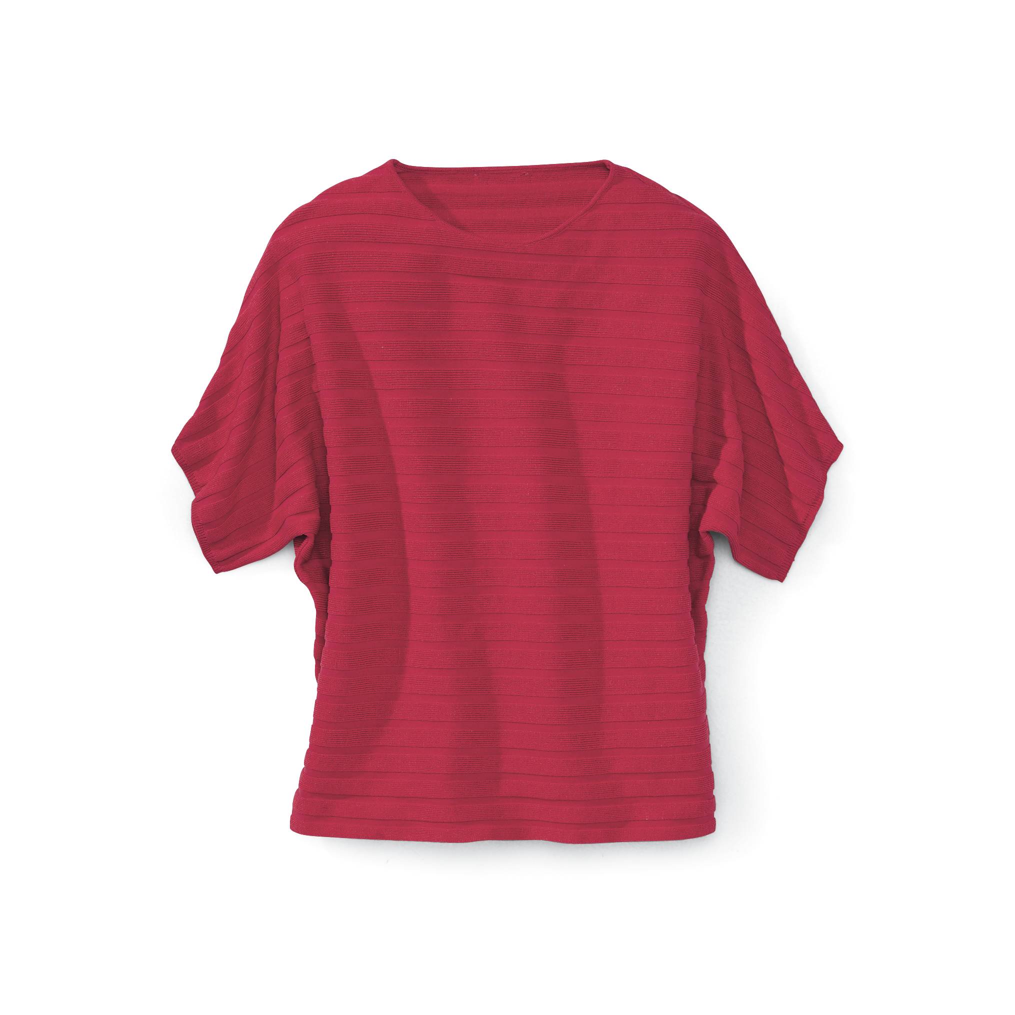 Dolman-Sleeve Wide-Rib Sweater, Textured Knit Stripe, Short Sleeves - Northstyle Catalog
