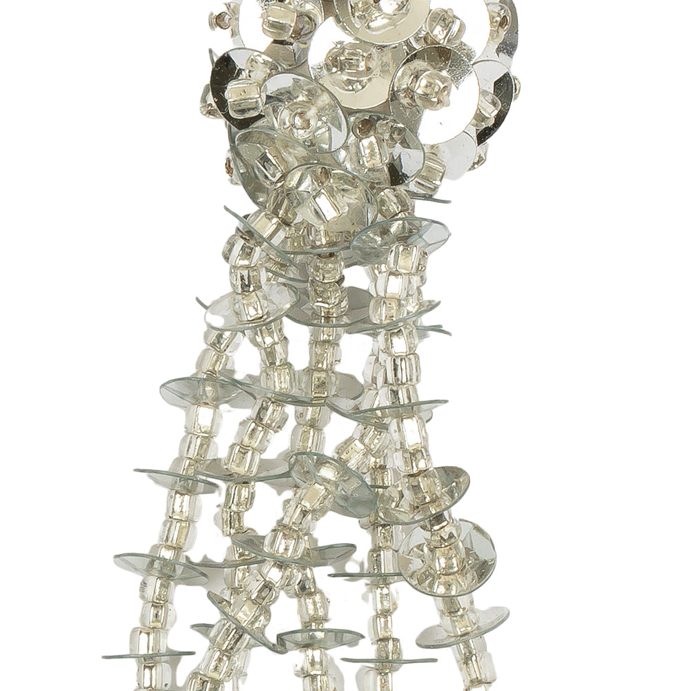 Vintage Silver Beaded and Sequined Tassel Ornament - 2