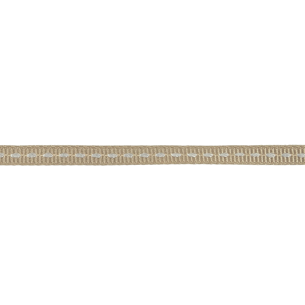 Beige Grosgrain Ribbon with Lucent White Stitching - 0.25