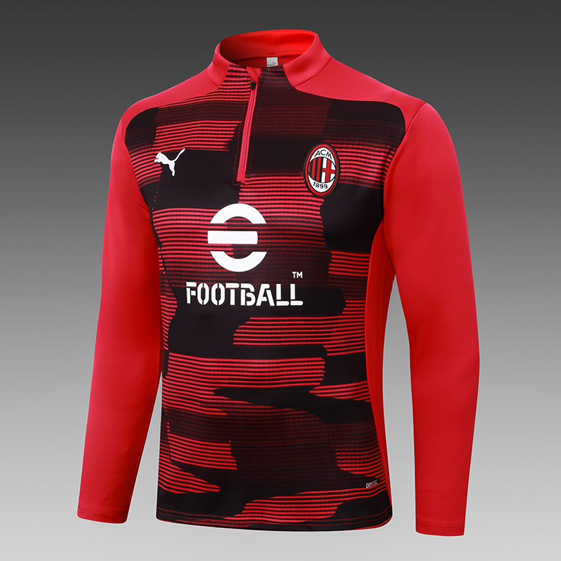 2024/2025 AC Milan Half-Pull Training Suit Red-Black Football Shirt 1:1 Thai Quality Set