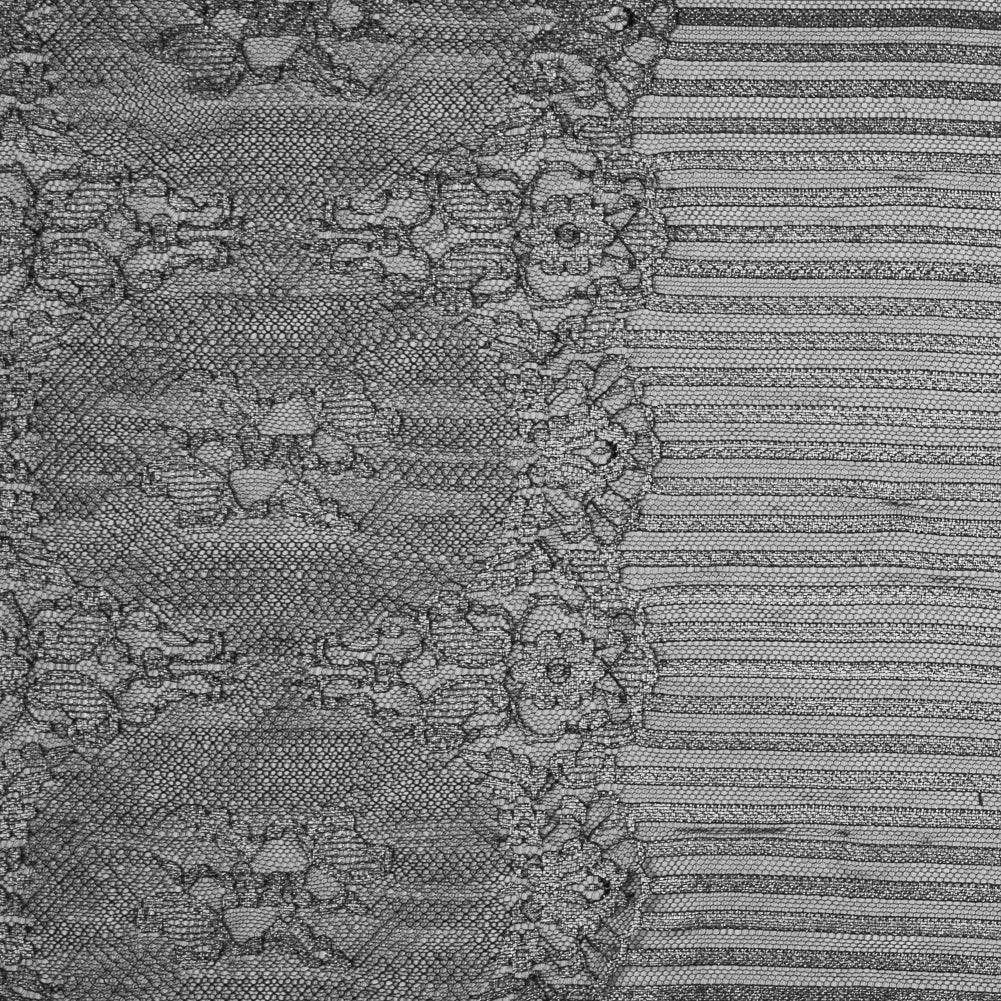 Lace with Scalloped Eyelash Edges - Black and Metallic Silver Striped Floral - Joann Fabrics