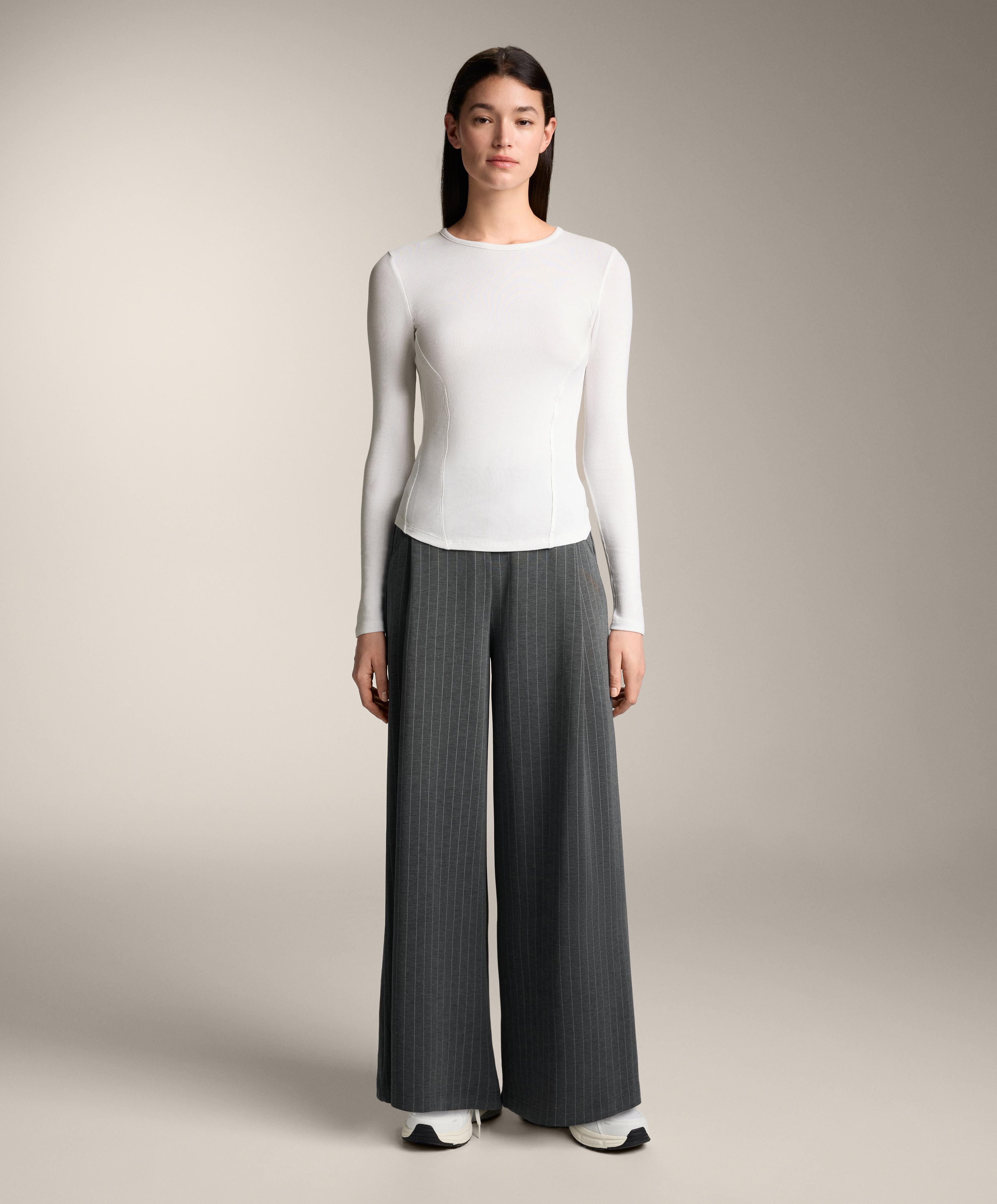 Long sleeve rib T-shirt with cotton and modal