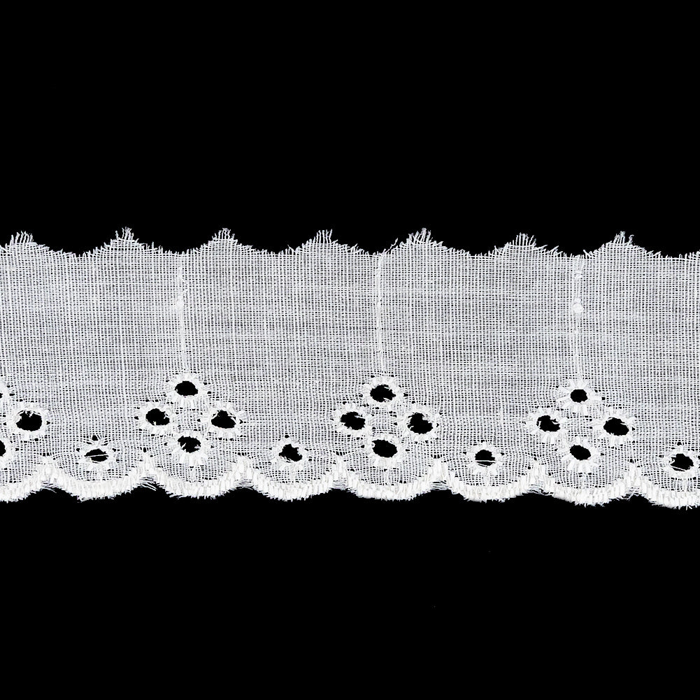 Off-White Floral Eyelet Trim With Finished Scalloped Edge - 1.5