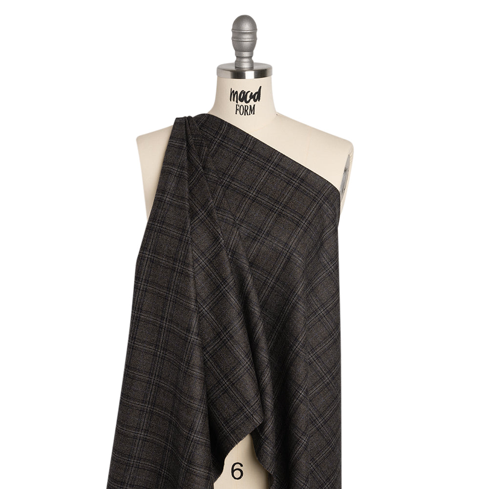 Super 130s Wool Twill Suiting Made in Italy - Charcoal Gray and Navy Plaid - Deadstock - Joann Fabrics