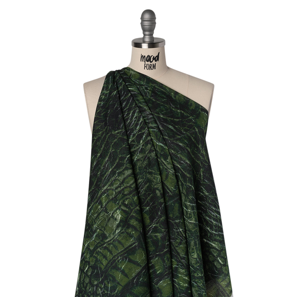 Crinkled Cotton Gauzy Woven - Dark Green and Black Abstract - Mood Exclusive Babbling Brook Print - Joann Fabrics