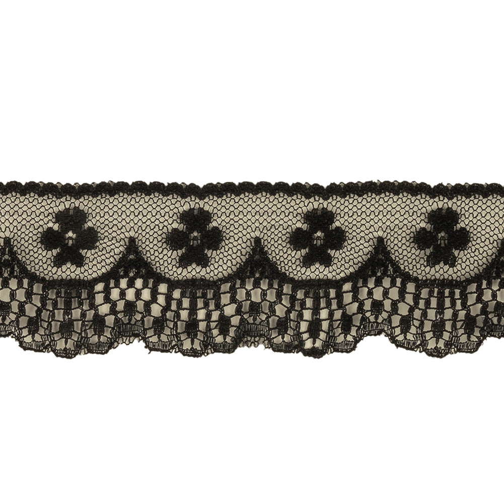 Black Flowers and Fancy Scallops Lace Trim - 1.625