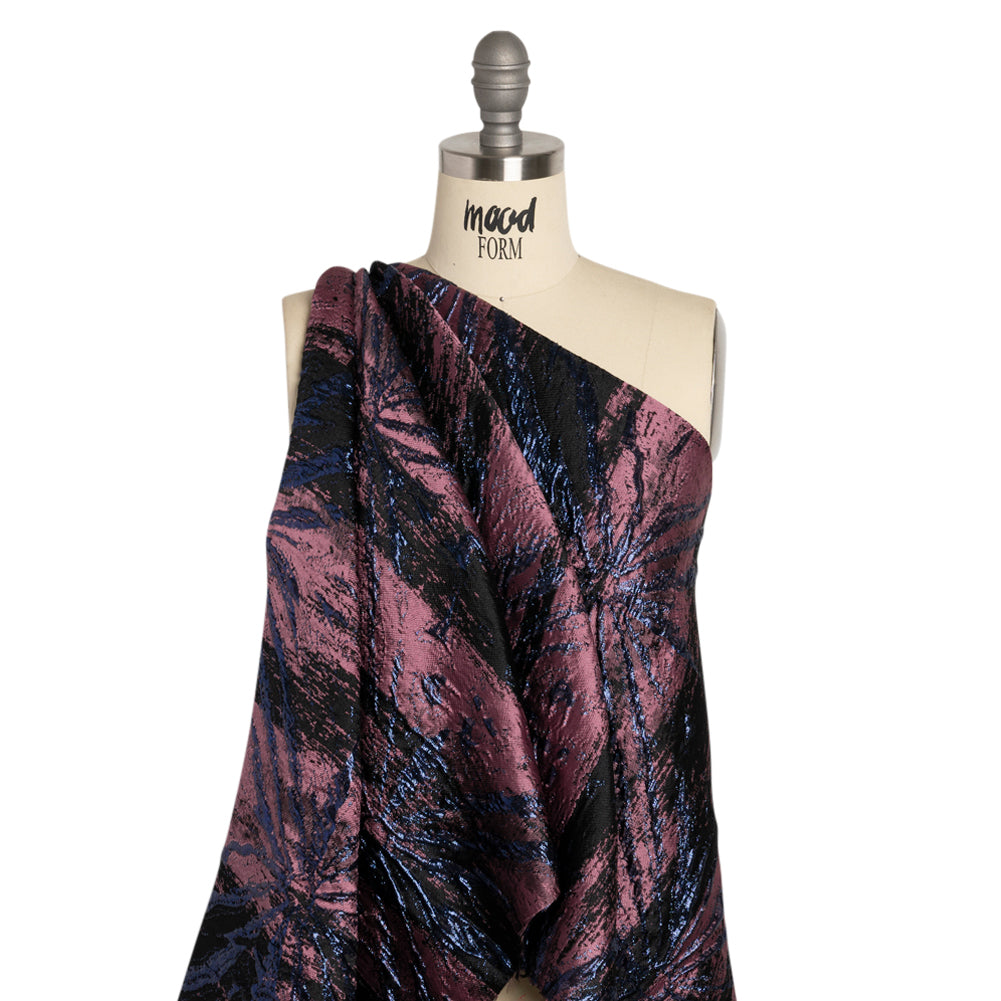 Metallic Midnight, Dark Mauve and Black Exploding Flowers and Brushstrokes Luxury Brocade - Joann Fabrics