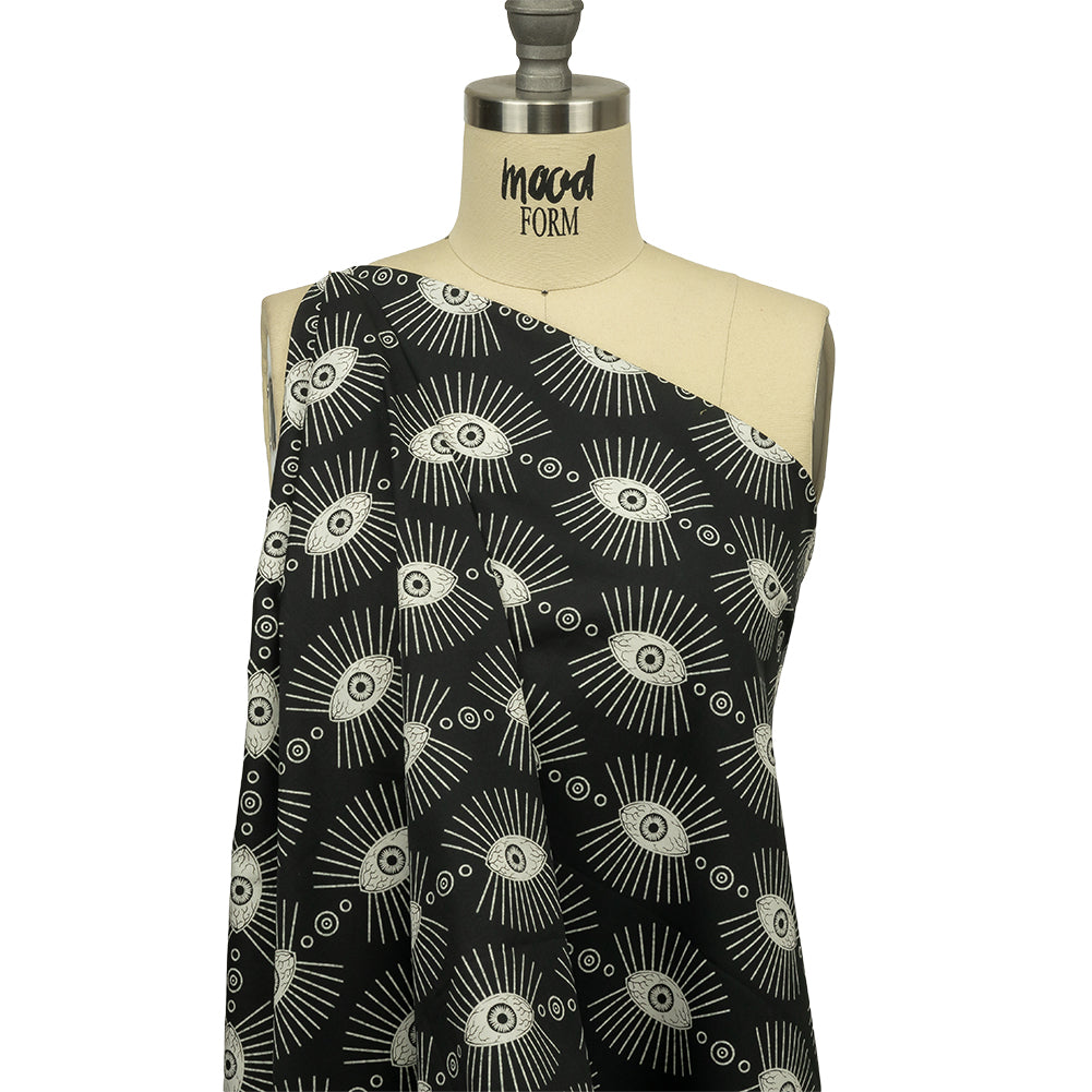 Stretch Cotton Poplin - Black and WhiteLines of Eyes - Tell Tale Print - Mood Exclusive Nevermore Collection - Joann Fabrics