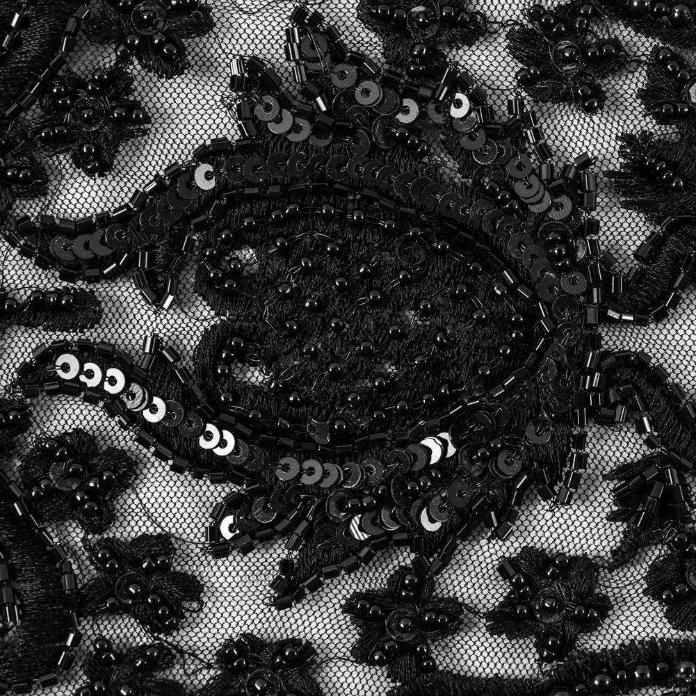 Black Beaded and Embroidered Tulle with Feathers - Joann Fabrics