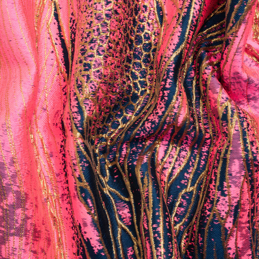 Metallic Gold, Hot Pink and Dark Teal Organic Abstractions Luxury Brocade - Joann Fabrics
