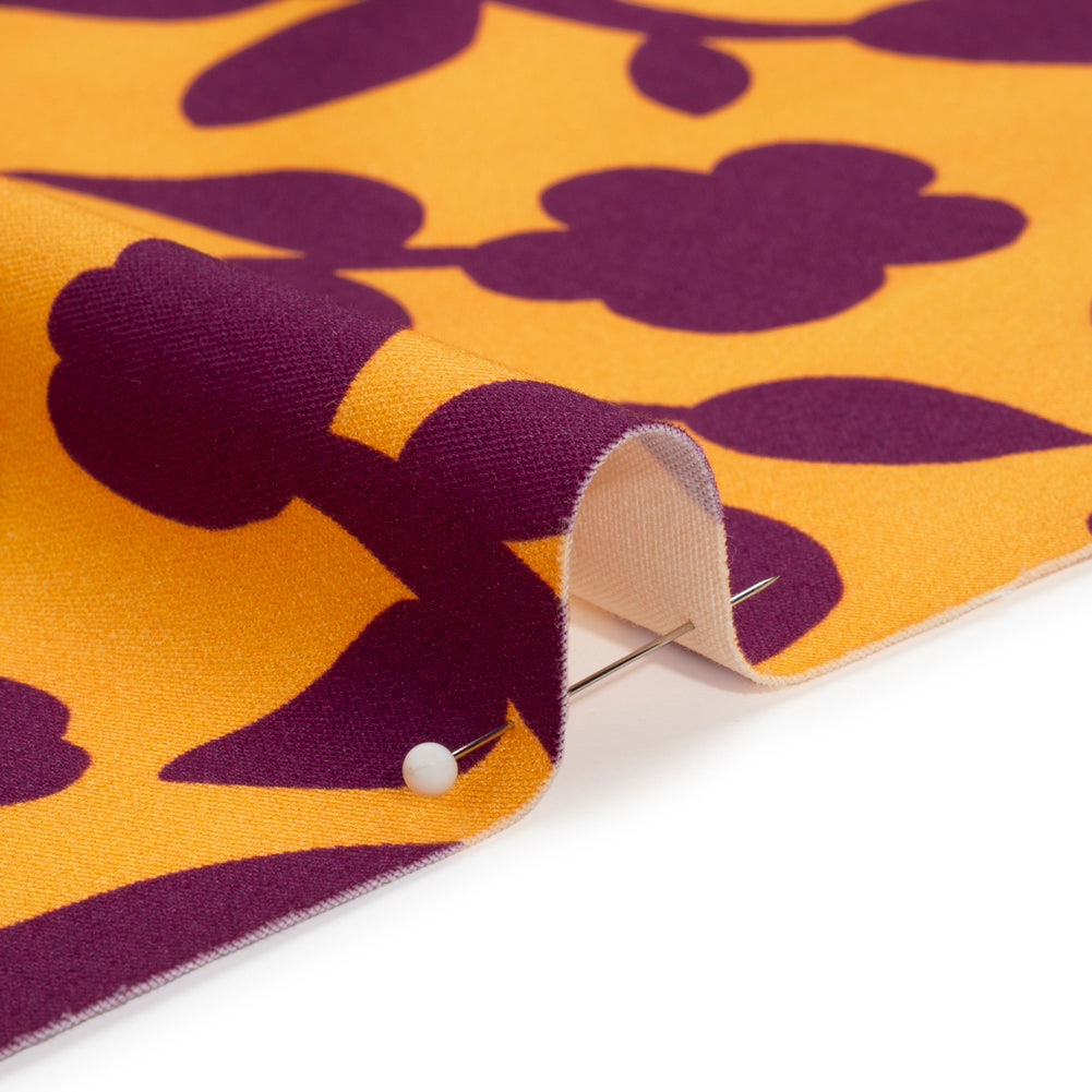 Stretch Cotton Twill Print - Mango Orange and Plum Purple Floral - Mood Exclusive Color-Block Creative - Joann Fabrics