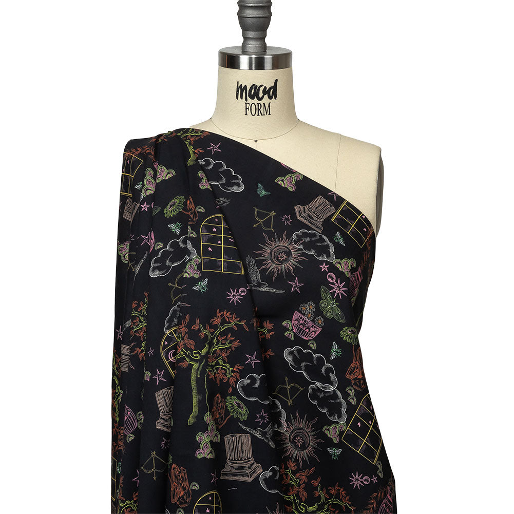 Cotton Voile - Black Trees and Windows - Summer Nights Print - Mood Exclusive Citrus Collection - Joann Fabrics