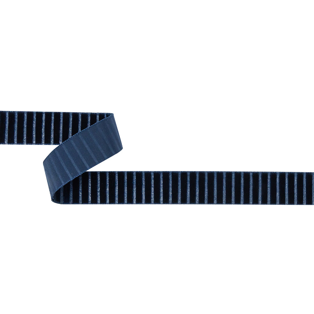 Italian Navy Vertical Stripes Velvet Burnout Trim - 0.875