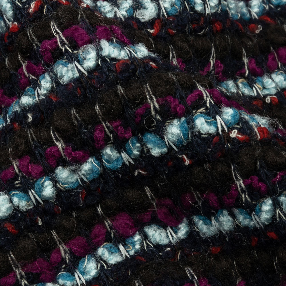Navy, Sky Blue and Red Violet Striped Boucle Chunky Wool Sweater Knit - Joann Fabrics