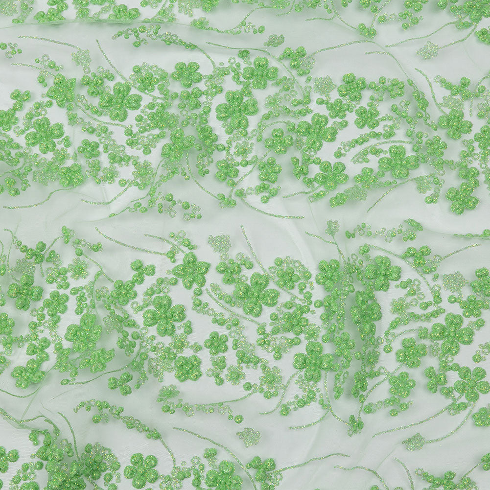 3D Puffy Glitter Tulle - Bright Mint Floral Stripes - Joann Fabrics