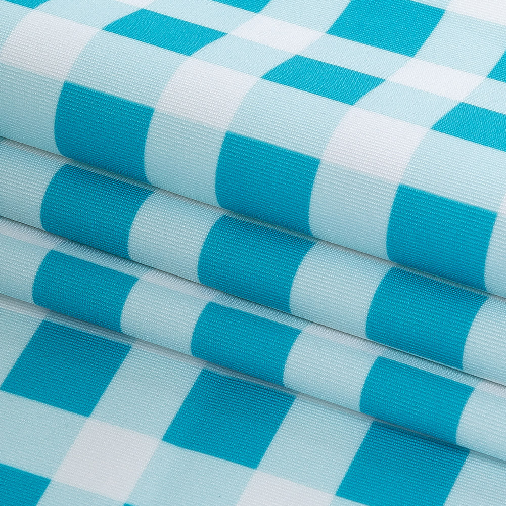 Compression Swimwear Tricot, UV Protective with Aloe Vera Microcapsules - Blue and White Checkered - Caye Collection - Joann Fabrics
