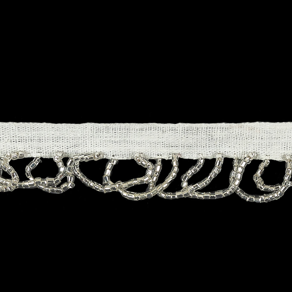 Vintage Silver Lined Seed Beaded Looped Fringe on Cotton Tape - 0.875