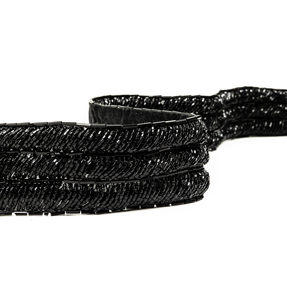 Vintage Fancy Black Bugle Beaded Trim - 1.625