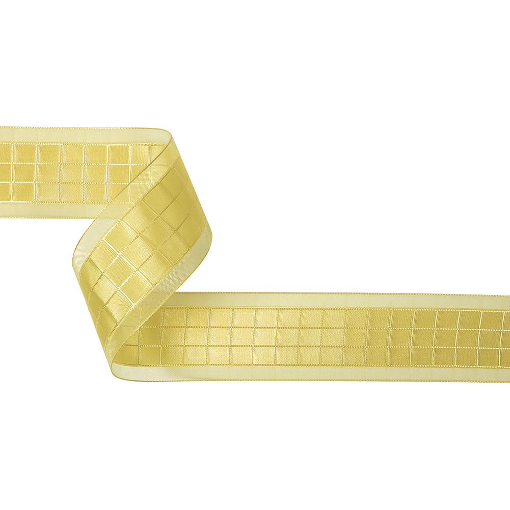 Yellow Windowpane Checks and Sheer Borders Woven Ribbon - 1.5