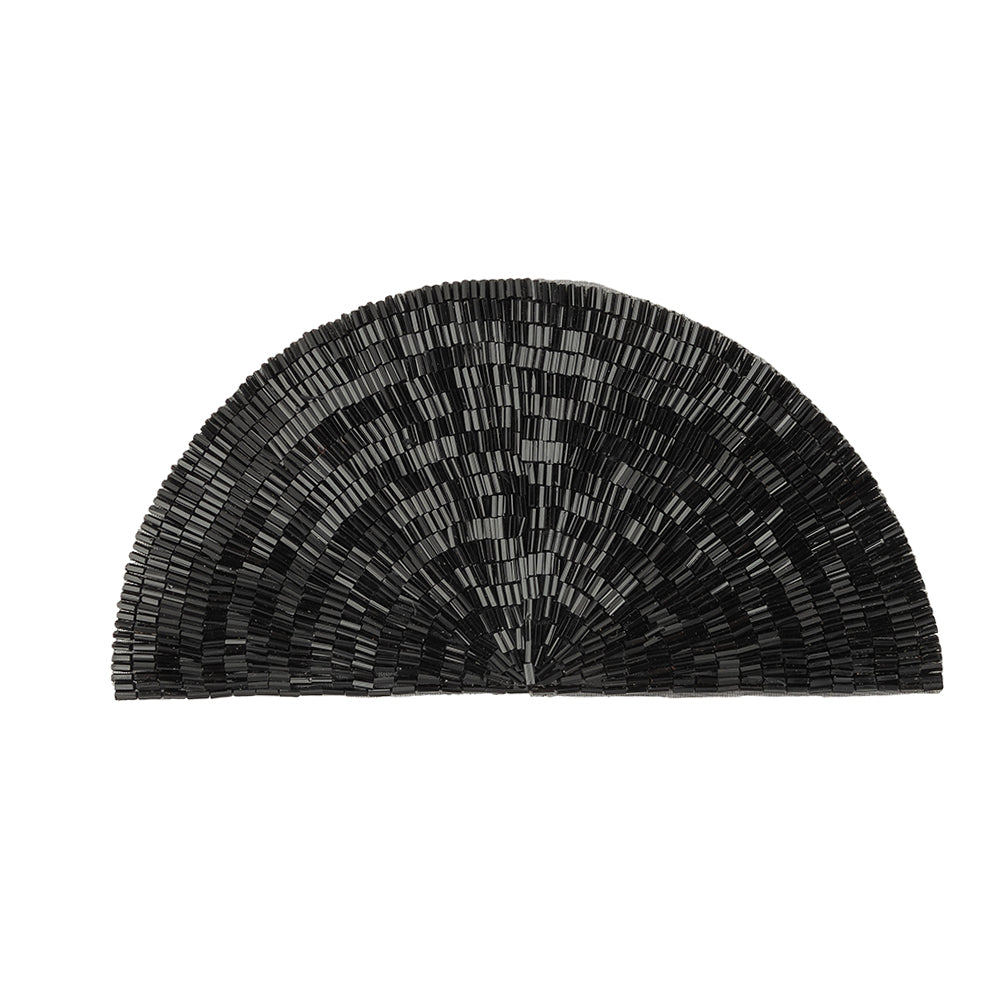 Vintage Black Bugle Beaded Domed Fan Applique - 3.5