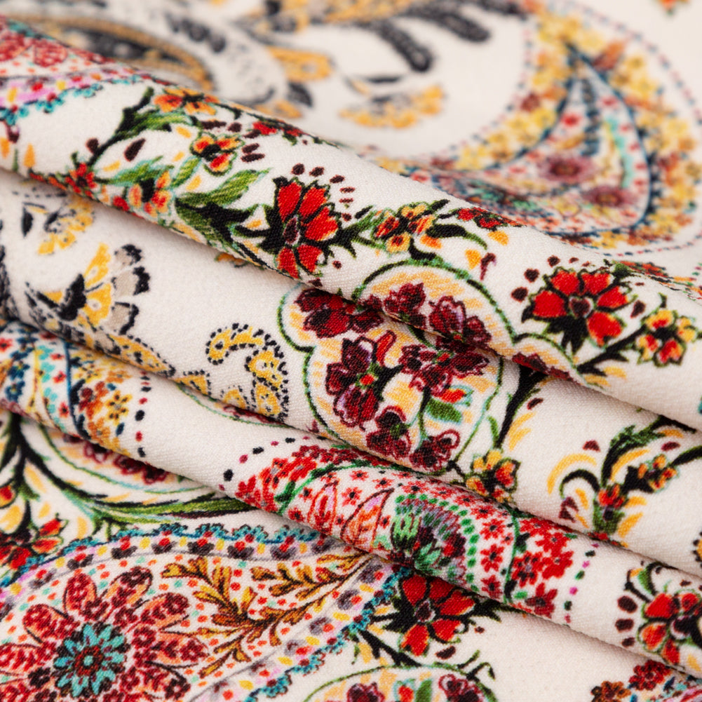 Stretch Polyester Crepe - White Paisleys - Thought Impressions Print - Mood Exclusive Kenko Collection - Joann Fabrics