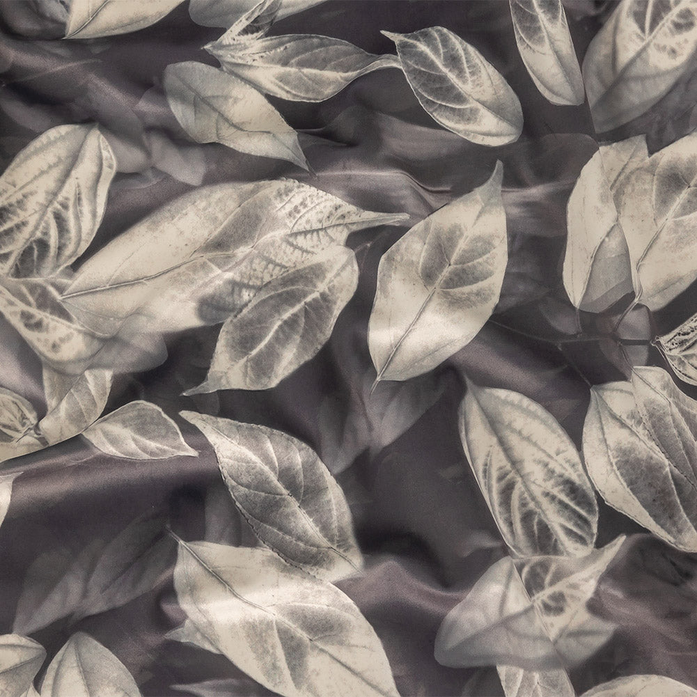 Polyester Knit Microvelvet Print - Slate Floating Leaves - British Imported - Joann Fabrics