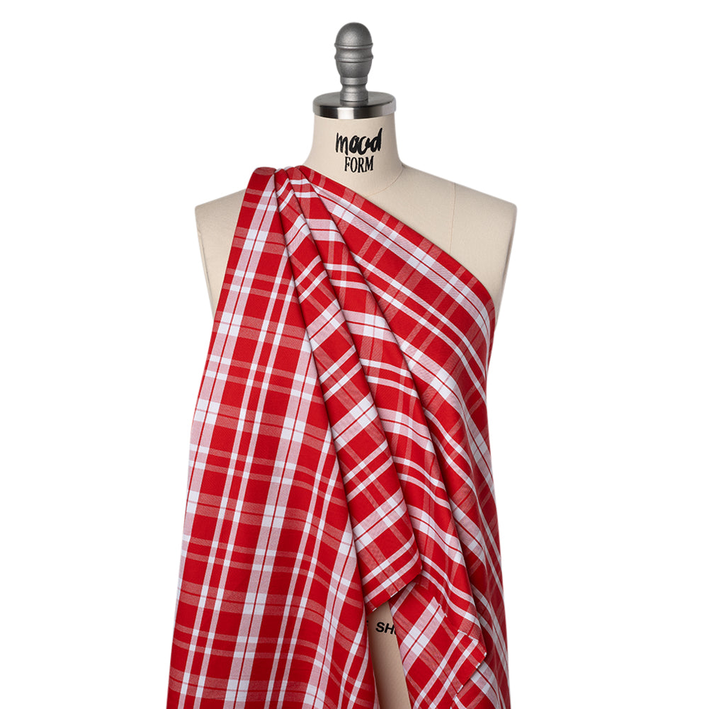 Cotton Oxford Shirting - Fiery Red and White Plaid - Deadstock - Joann Fabrics
