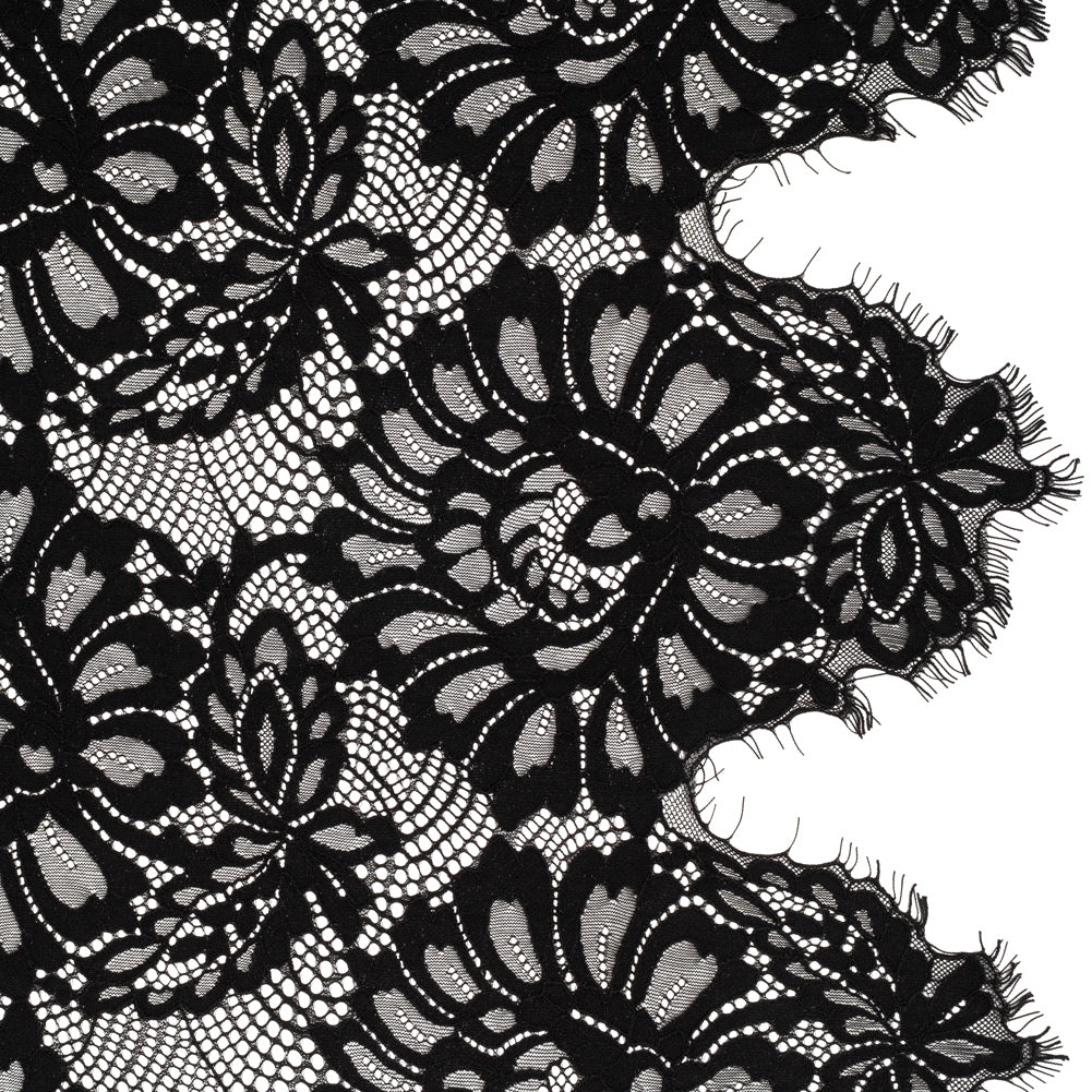 Corded Lace with Finished Scalloped Edges - Black Bold Florals - Joann Fabrics