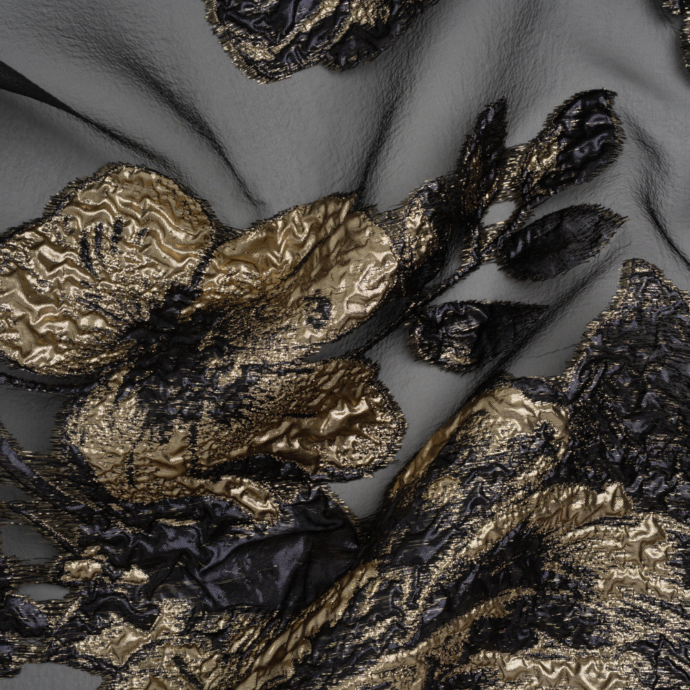 Metallic Polyester Burnout Brocade - Black and Gold Rose Border - Joann Fabrics