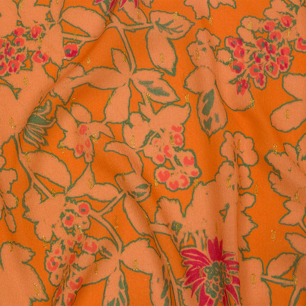 Crinkled Viscose Crepe Print with Metallic Dots - Orange Floral - Mood Exclusive Tree Line Trove - Joann Fabrics