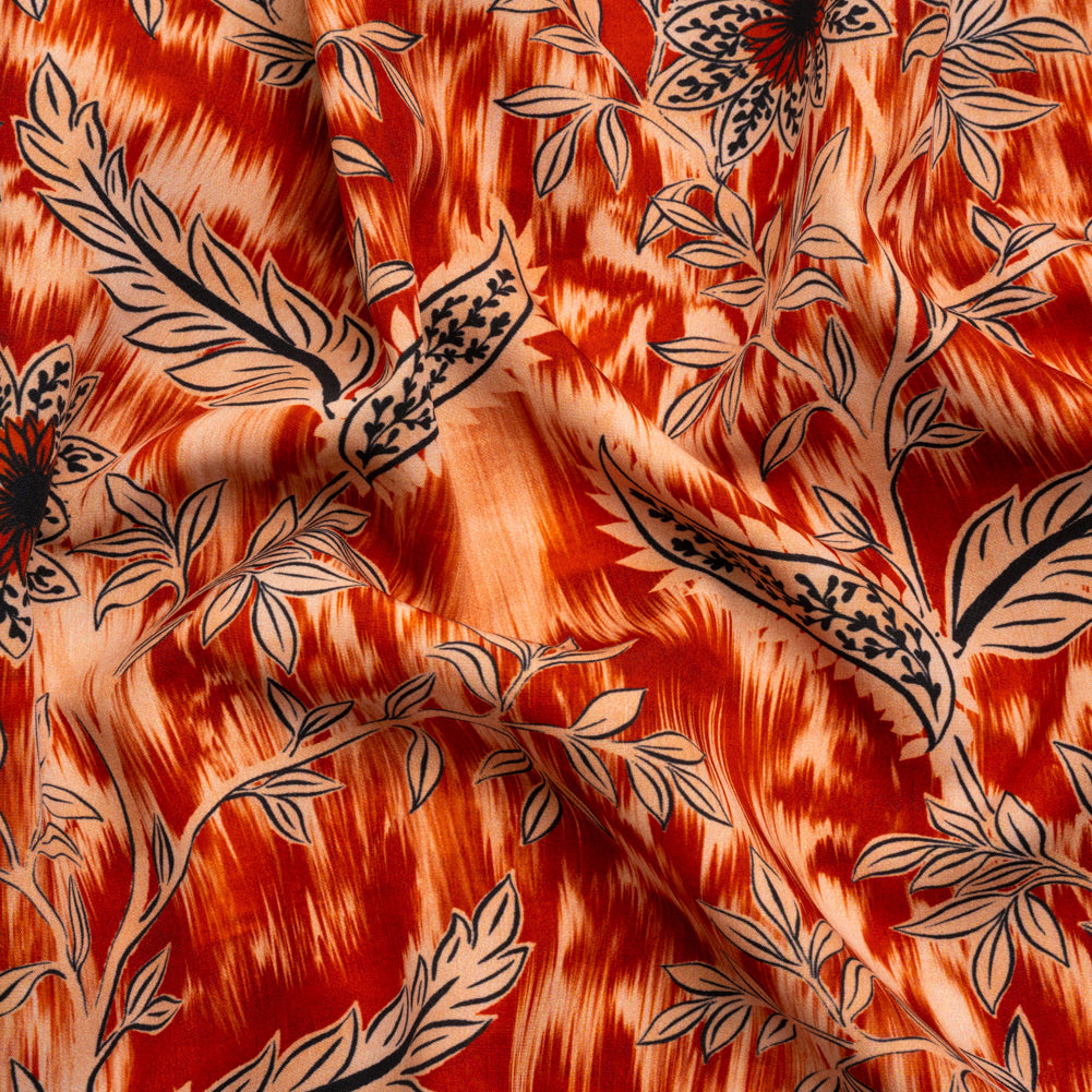 Stretch Polyester Woven Print - Red Florals on Abstract Ikat - Mood Exclusive Rambling Brambles - Joann Fabrics