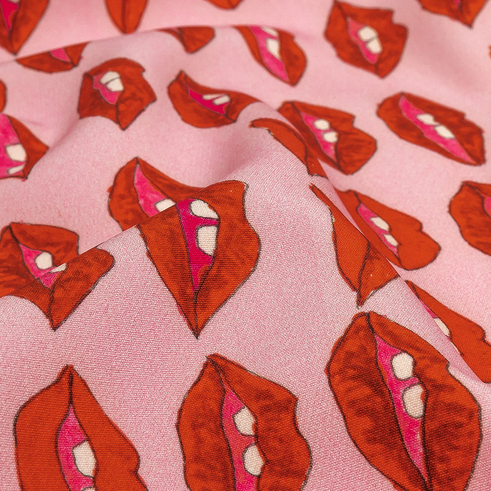 Stretch Polyester Woven Print - Pink and Red Lips - Mood Exclusive Mouthing Off - Joann Fabrics