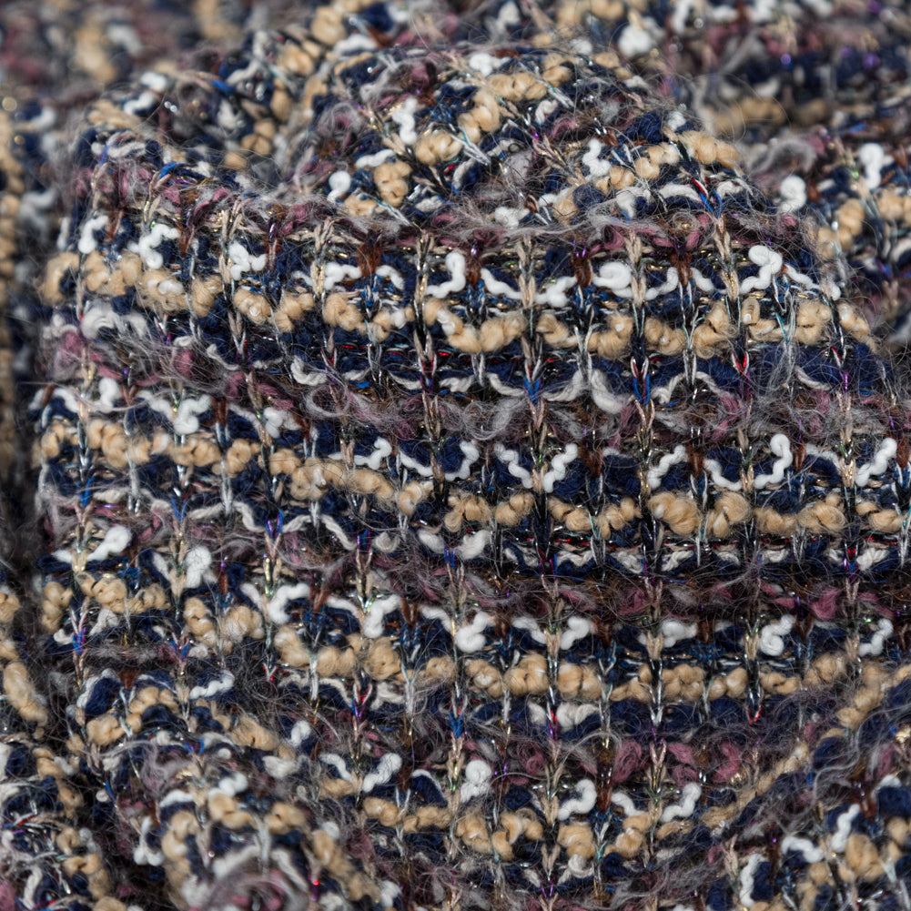 Dusty Rose, Beige and Eclipse Striped Blended Wool Knit with Multicolor Metallic Accents - Joann Fabrics