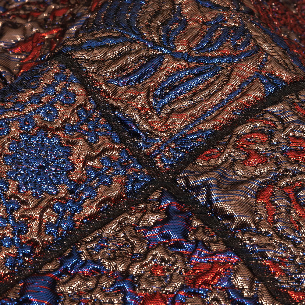 Metallic Royal Blue, Ruby and Bronze Patchwork Squares Luxury Brocade - Joann Fabrics