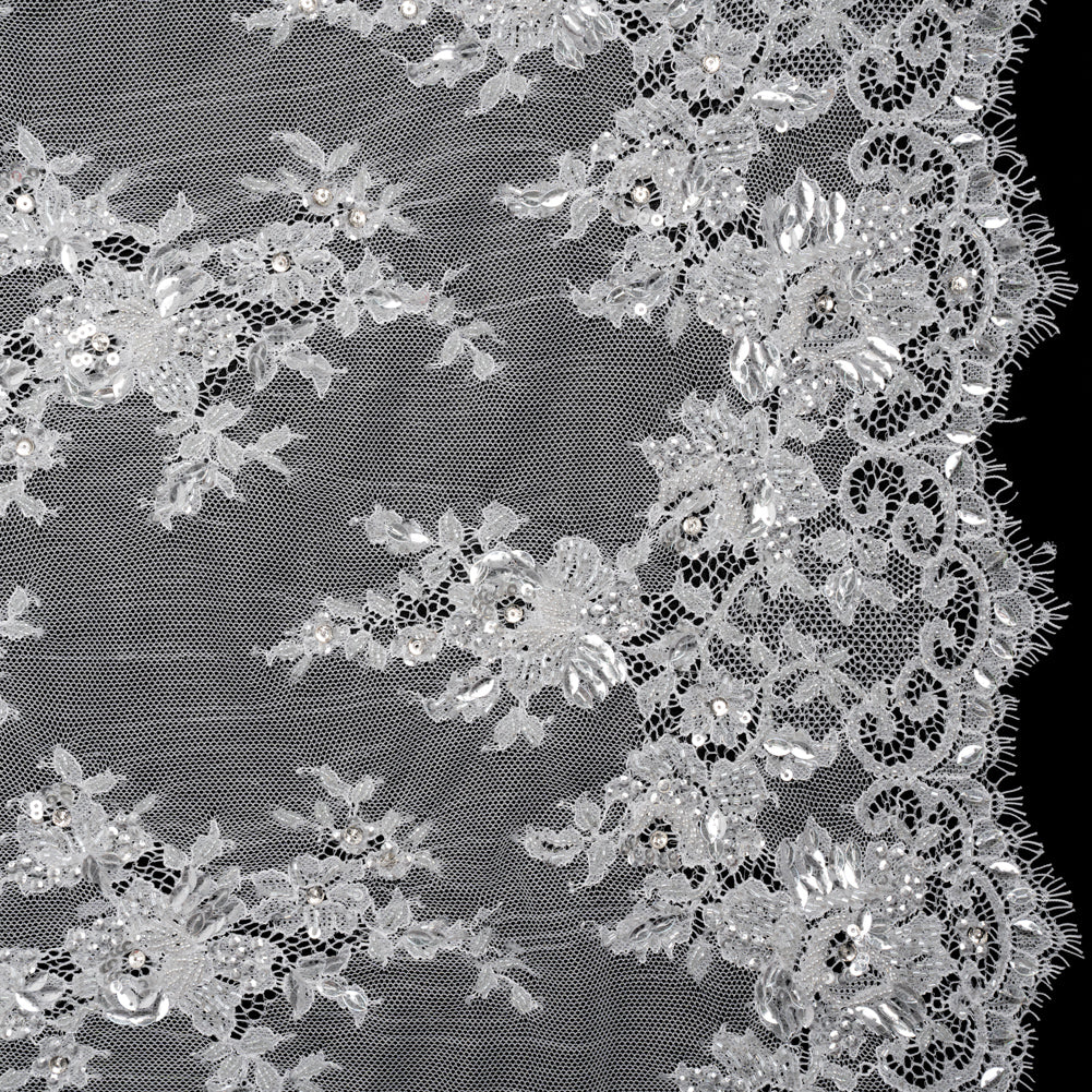 Chantilly Lace with Beads, Sequins and Finished Edges - Off White and Silver Floral - Joann Fabrics