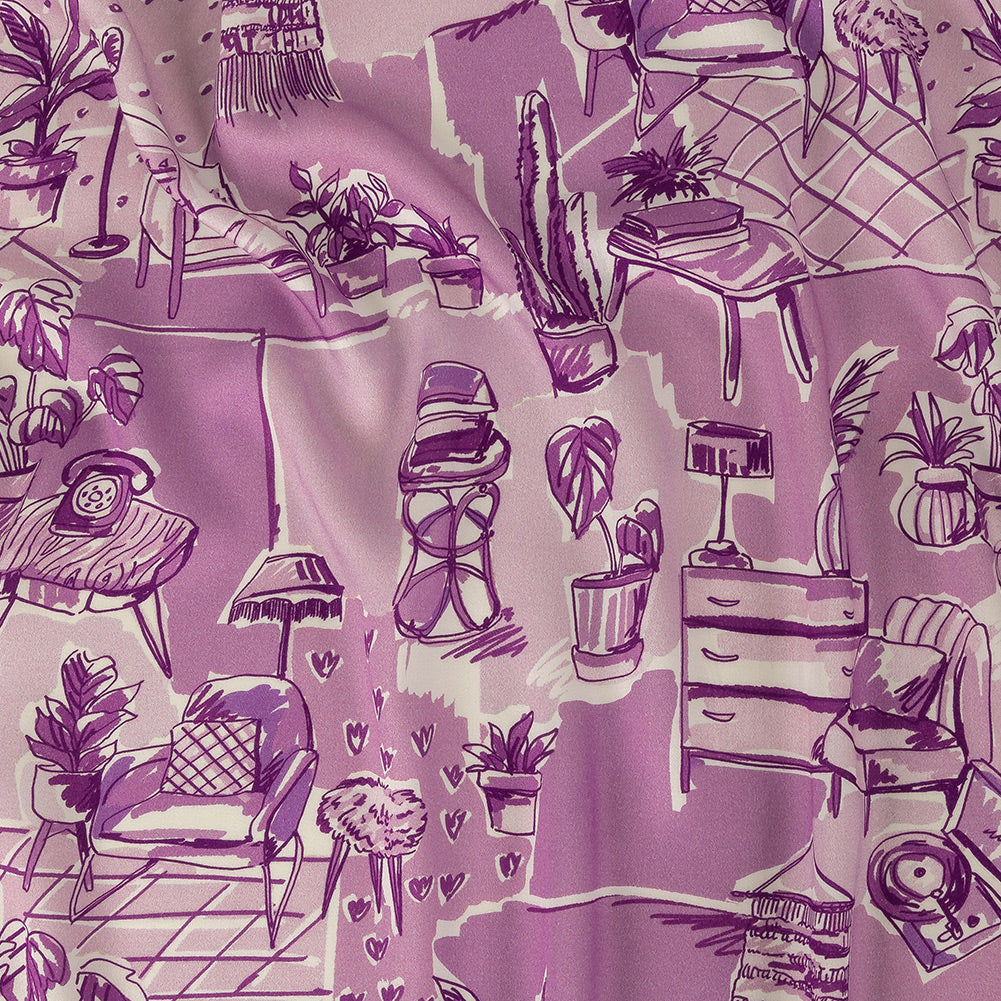 Rayon Challis - Lilac Indoor Spaces - Where You're Planted Print - Mood Exclusive Wisteria Collection - Joann Fabrics