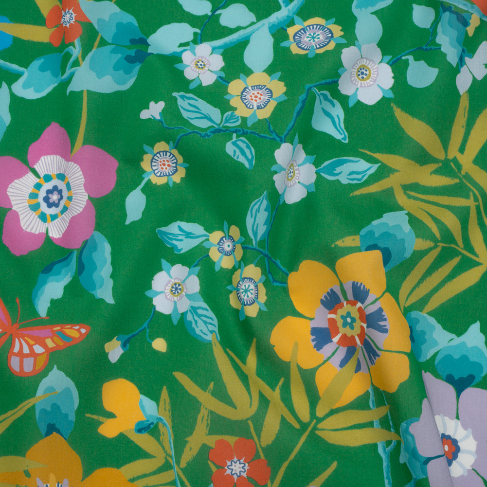 Liberty Fabrics Tana Lawn® - Pavilion Green - Kelly Green, Blue and Red Bold Florals - Joann Fabrics