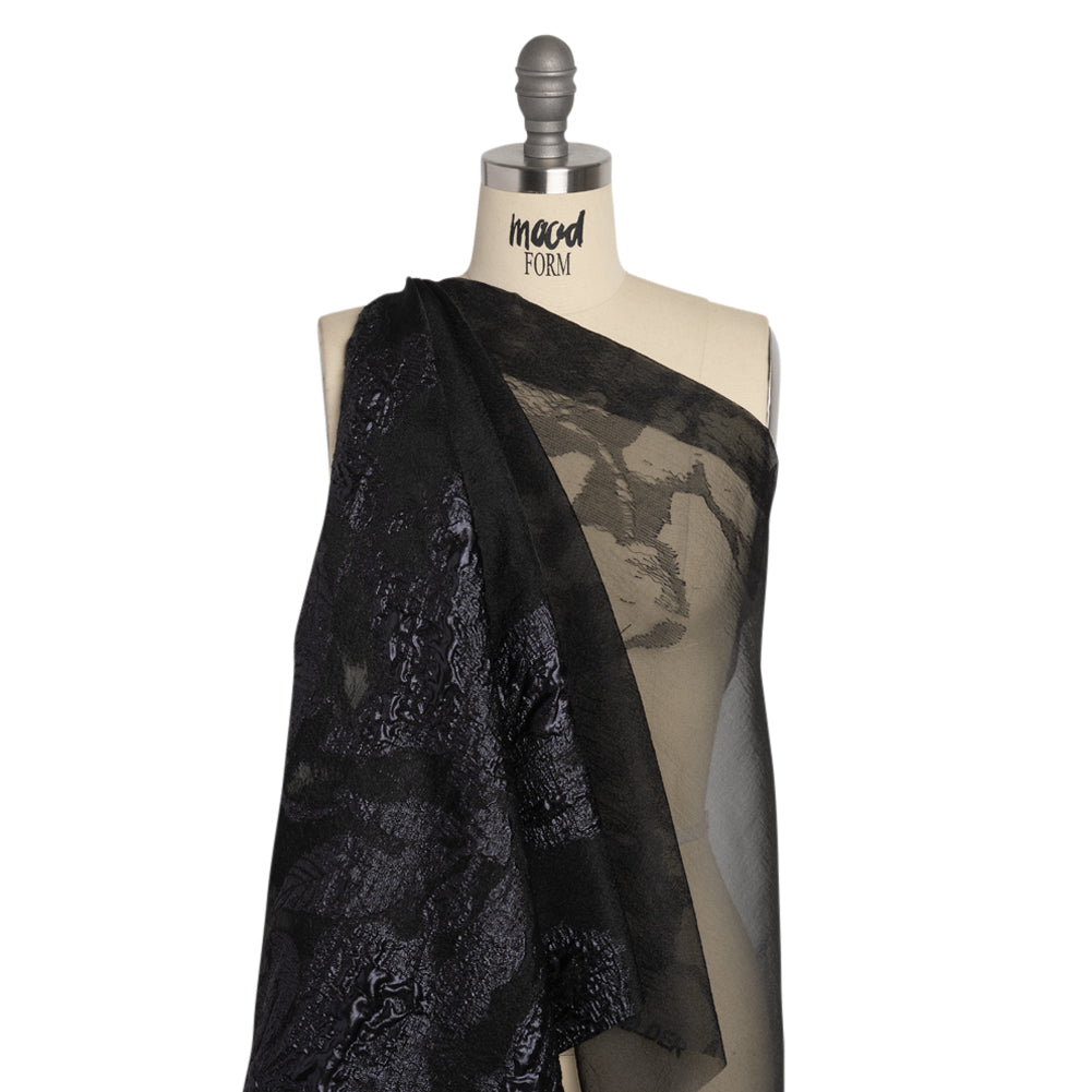 Metallic Gunmetal and Black Floral Silhouettes Border Luxury Burnout Brocade - Joann Fabrics