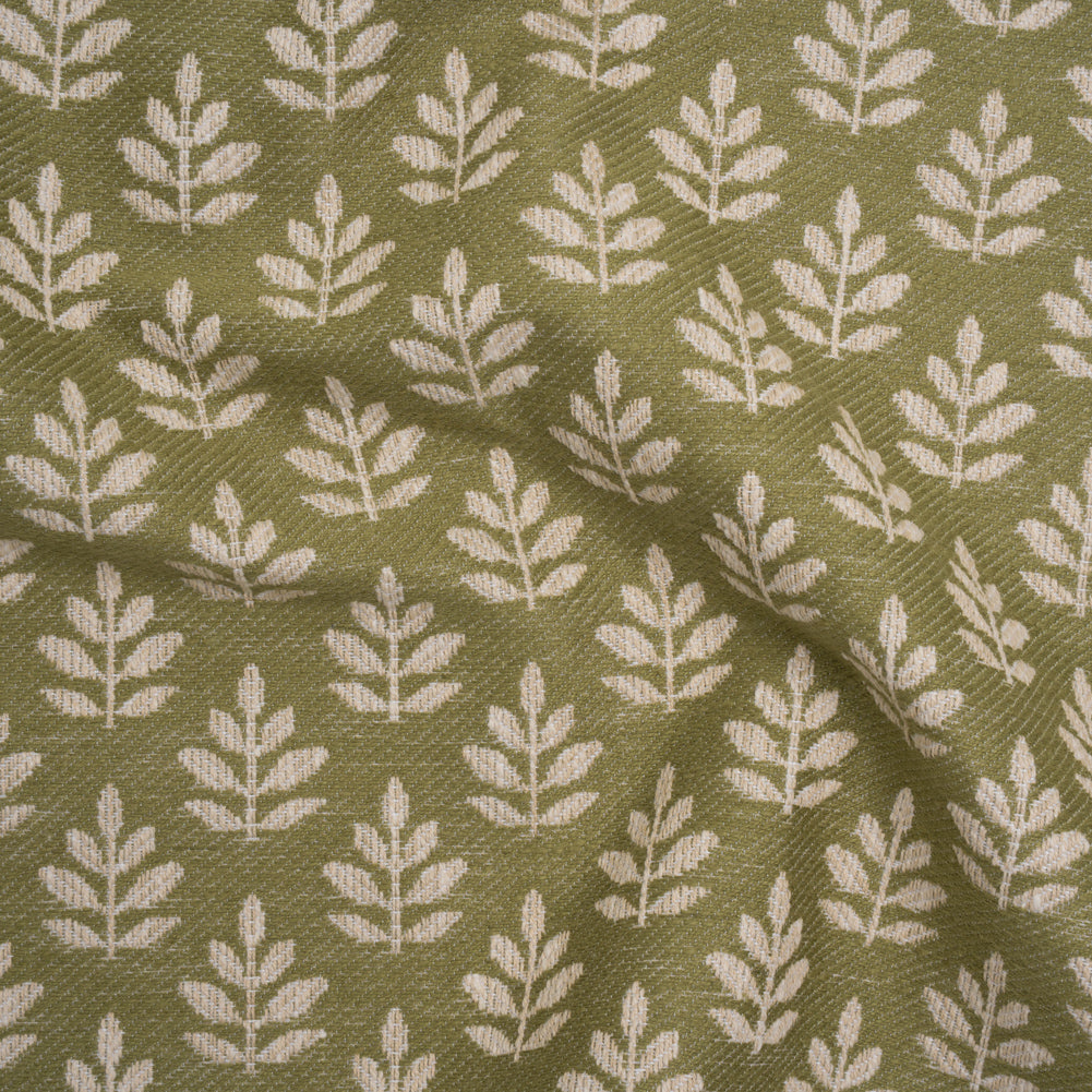 Polyester and Cotton Twill Jacquard - Olive Lines of Leaves - British Imported - Joann Fabrics
