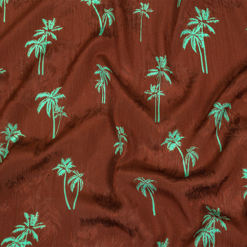 Crinkled Leafy Polyester Jacquard Print - Picante and Green Palm Trees - Mood Exclusive Palm Reading - Joann Fabrics