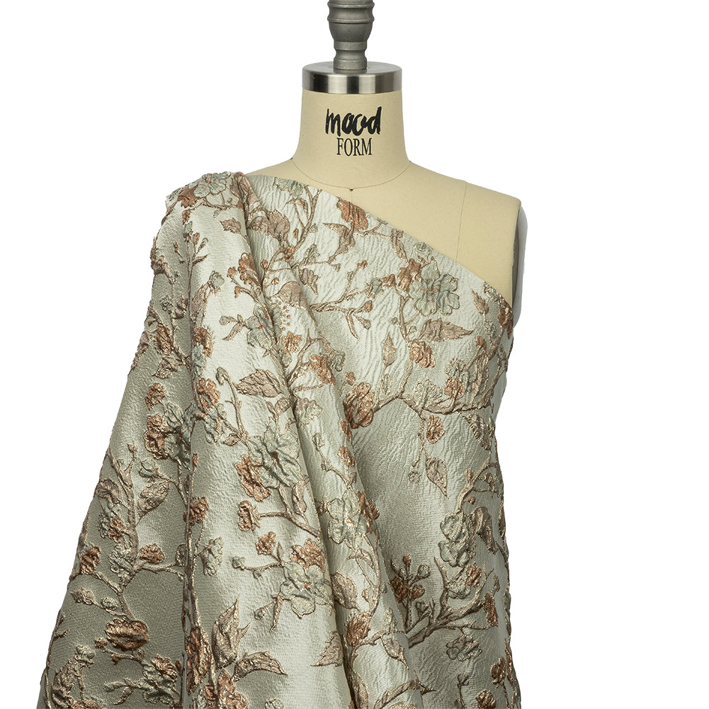 Metallic Gold, Pale Blue and Creamsicle Flowering Vines Luxury Brocade - Joann Fabrics